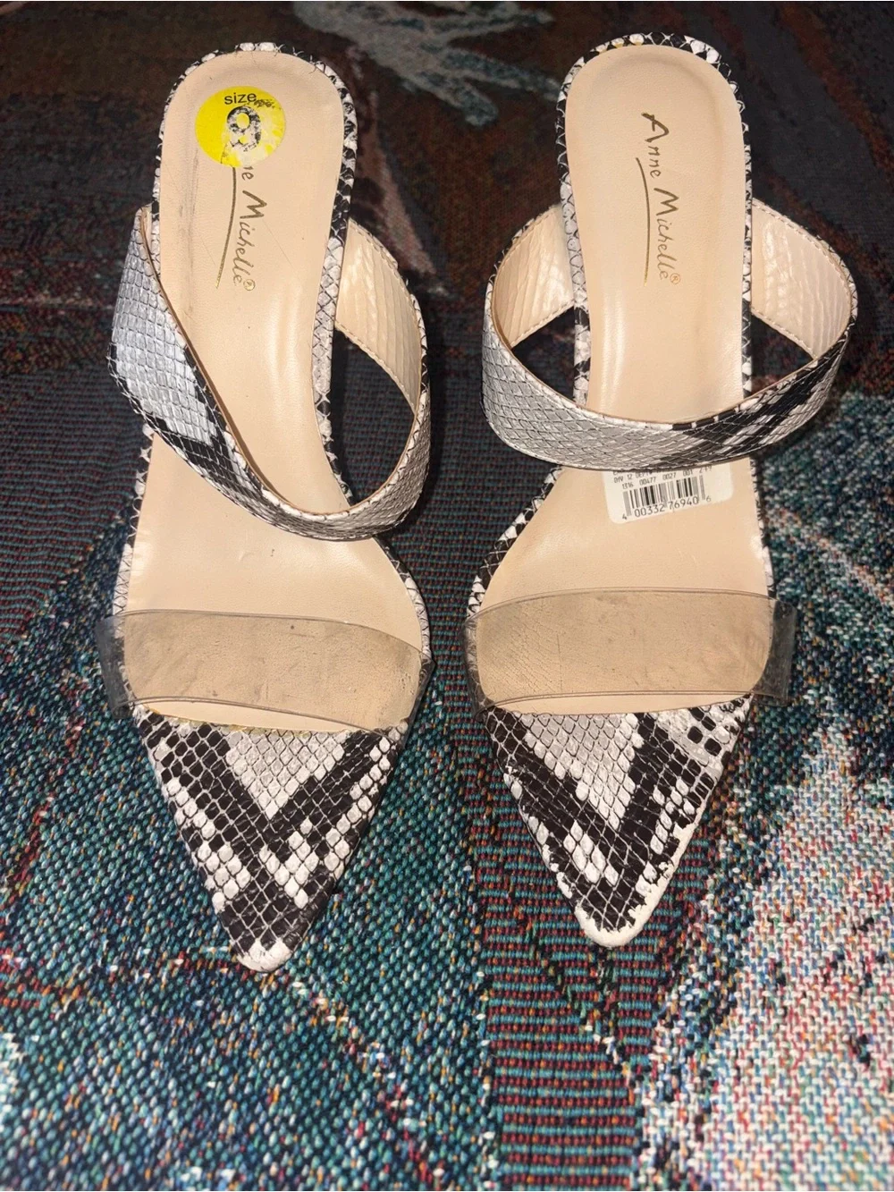 Anne Michelle Black and White Snake-Print Stiletto Mules - Picture 3 of 4